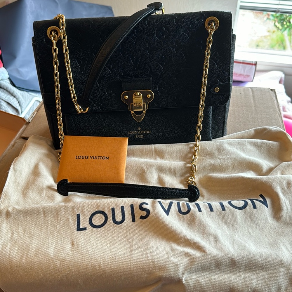 Louis Vuitton Vavin MM Black Embossed Monogram Shoulder Bag with Gold Chain